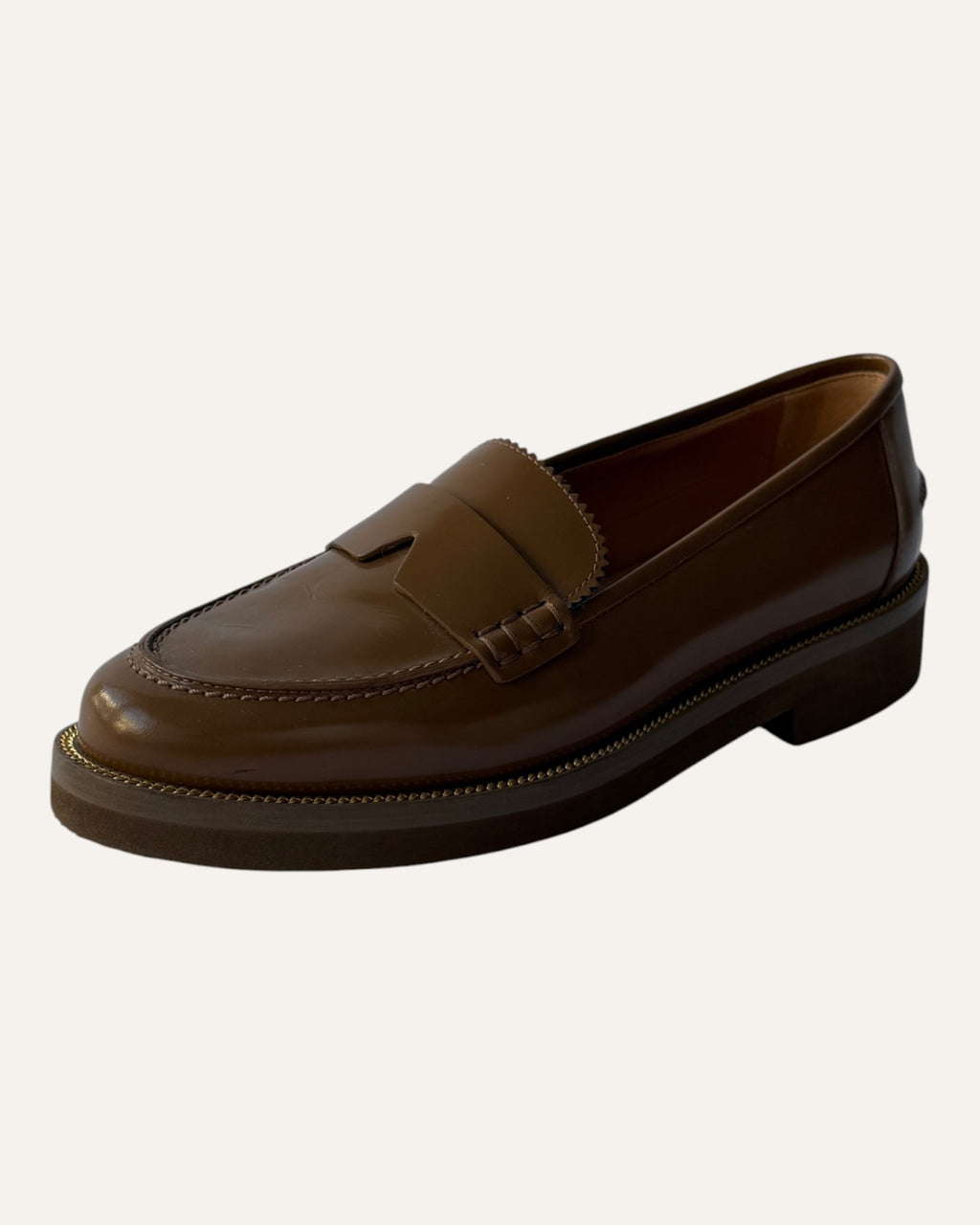 Aquazzura brown leather penny loafers with gold-tone welt trim