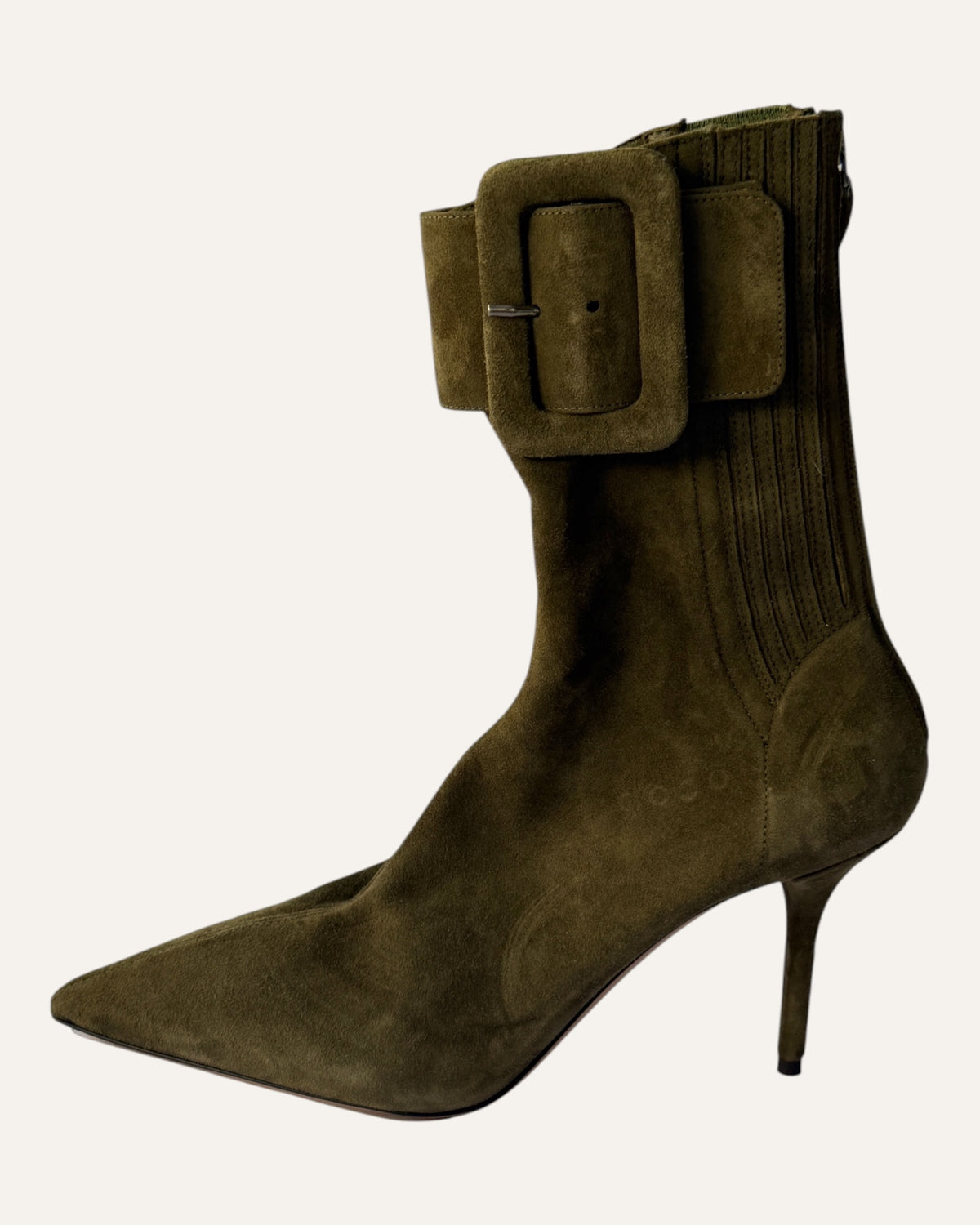 Aquazzura Saint Honoré taupe suede ankle boots with oversized buckle strap