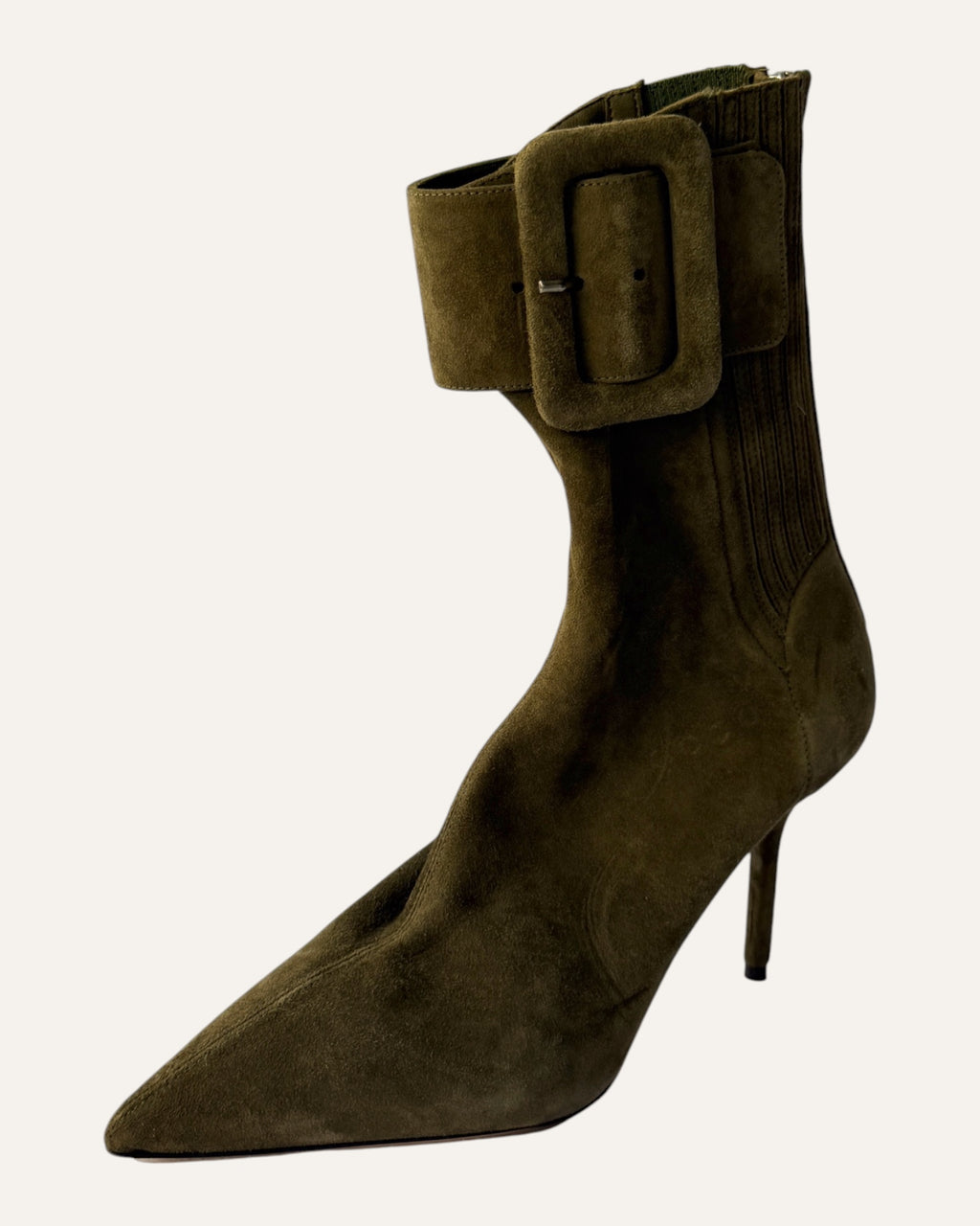 Aquazzura Saint Honoré taupe suede ankle boots with oversized buckle strap