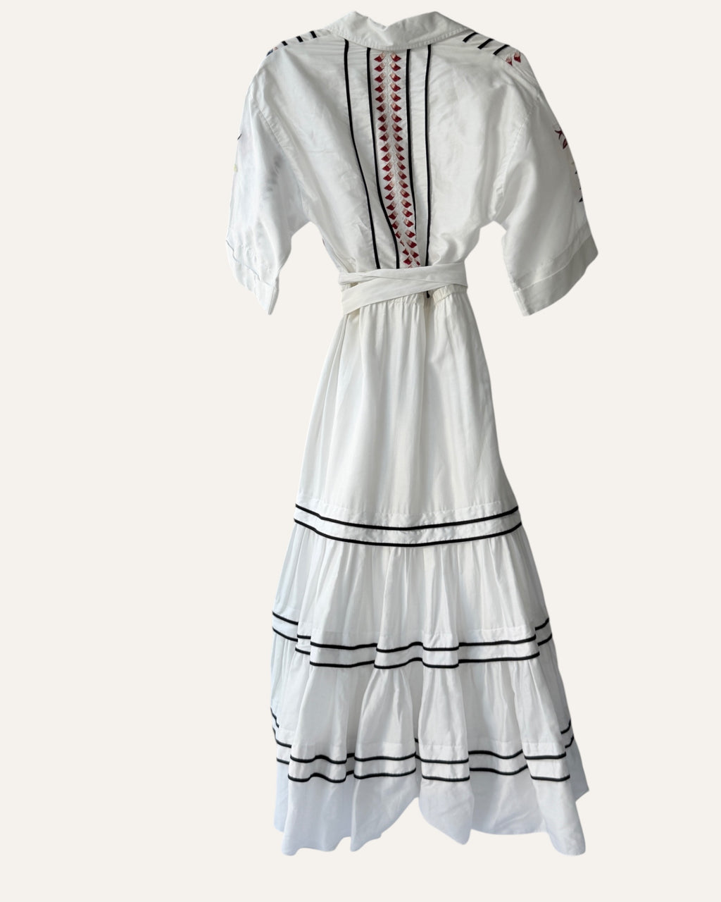 Temperley London white cotton dress with cherry blossom embroidery and tiered skirt