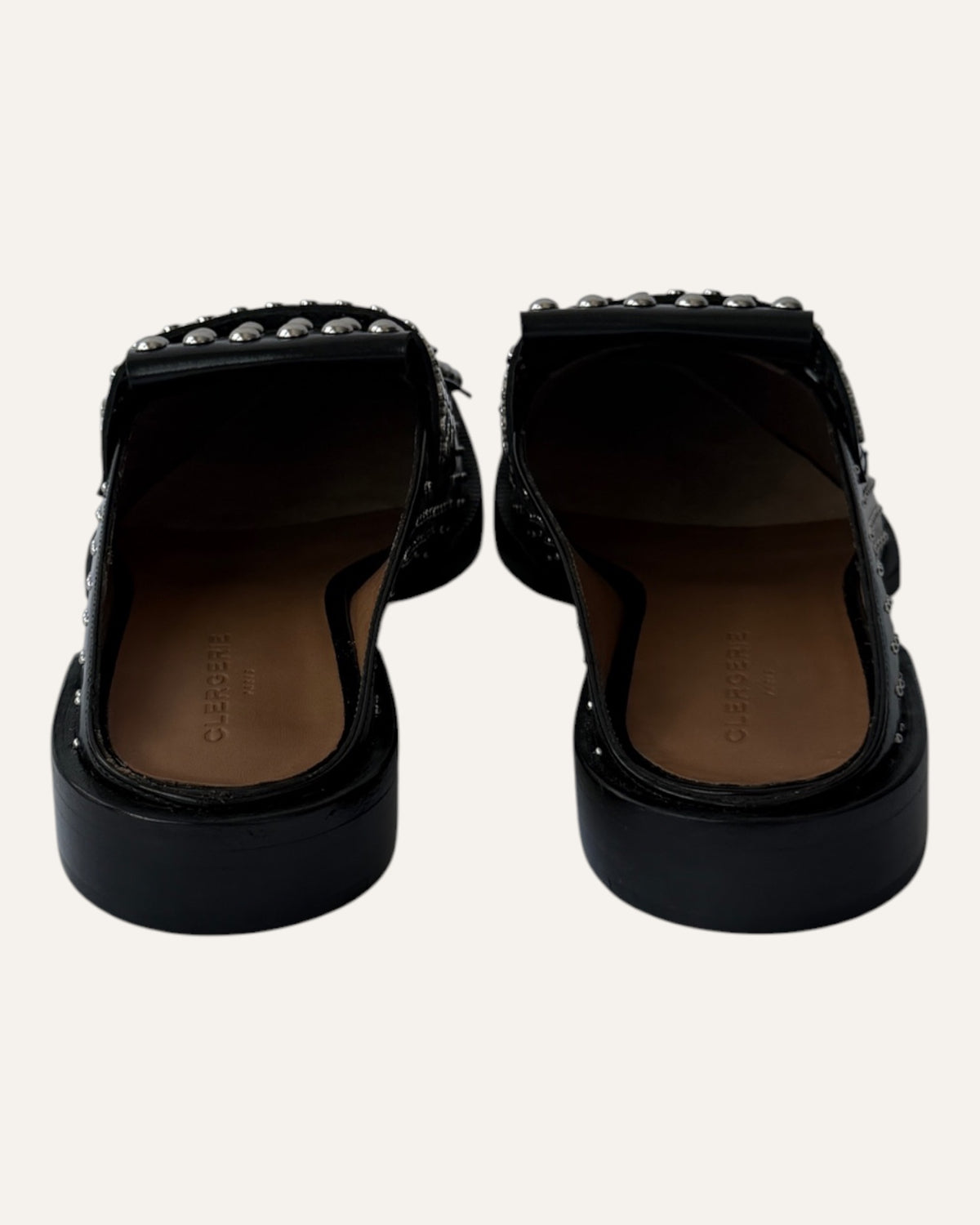 Clergerie Paris Youla black leather backless loafers with silver-tone studs and layered kiltie fringe
