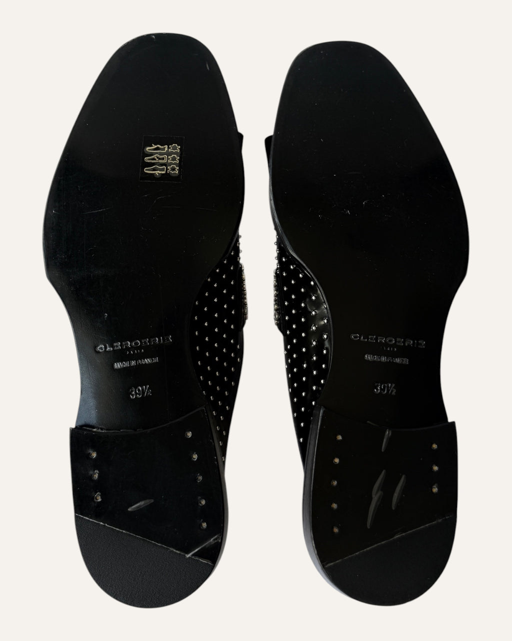 Clergerie Paris Youla black leather backless loafers with silver-tone studs and layered kiltie fringe