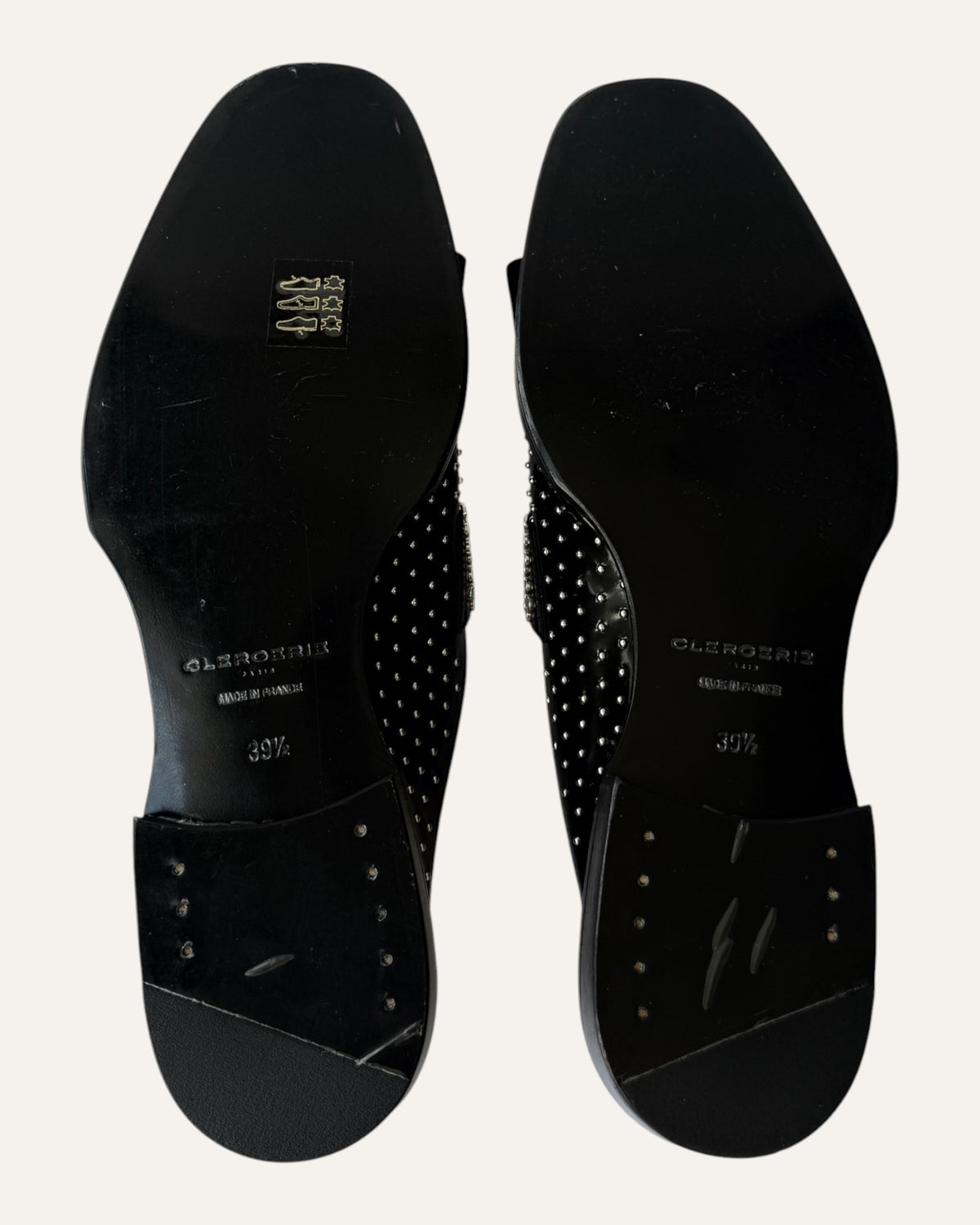 Clergerie Paris Youla black leather backless loafers with silver-tone studs and layered kiltie fringe