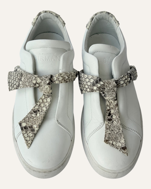 Alexandre Birman white leather slip-on sneakers with knotted jungle snake bow strap
