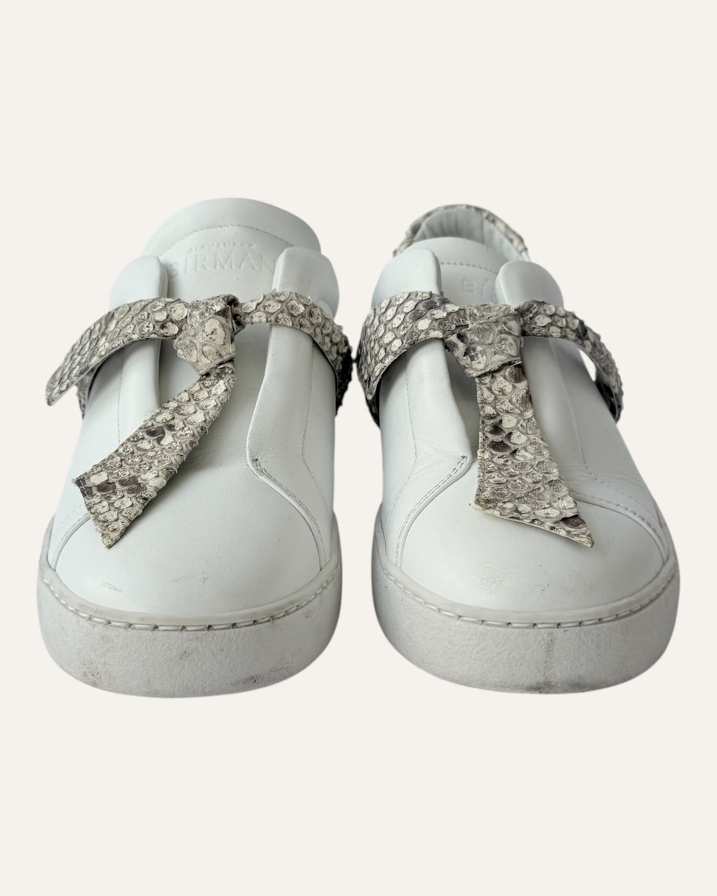 Alexandre Birman white leather slip-on sneakers with knotted jungle snake bow strap