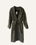 Christophe Lemaire grey marl lambswool tweed belted coat with wrap silhouette and self-tie belt, size 2