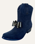 Vivienne Westwood Anglomania x Melissa navy molded ankle boots with oversized glossy black bow and Orb detail