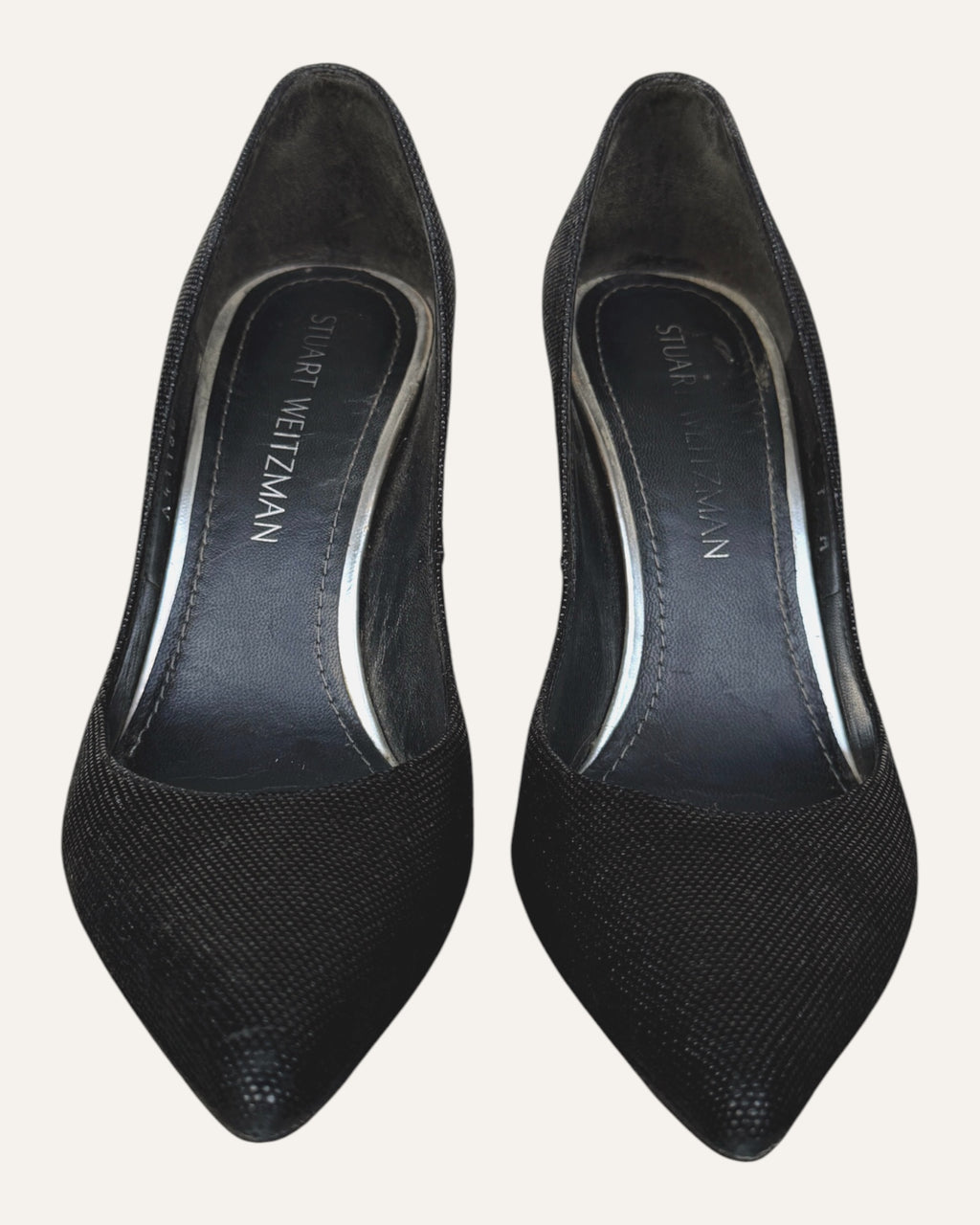 Stuart Weitzman Curvia black beaded nappa leather pointed-toe pumps with stiletto heel
