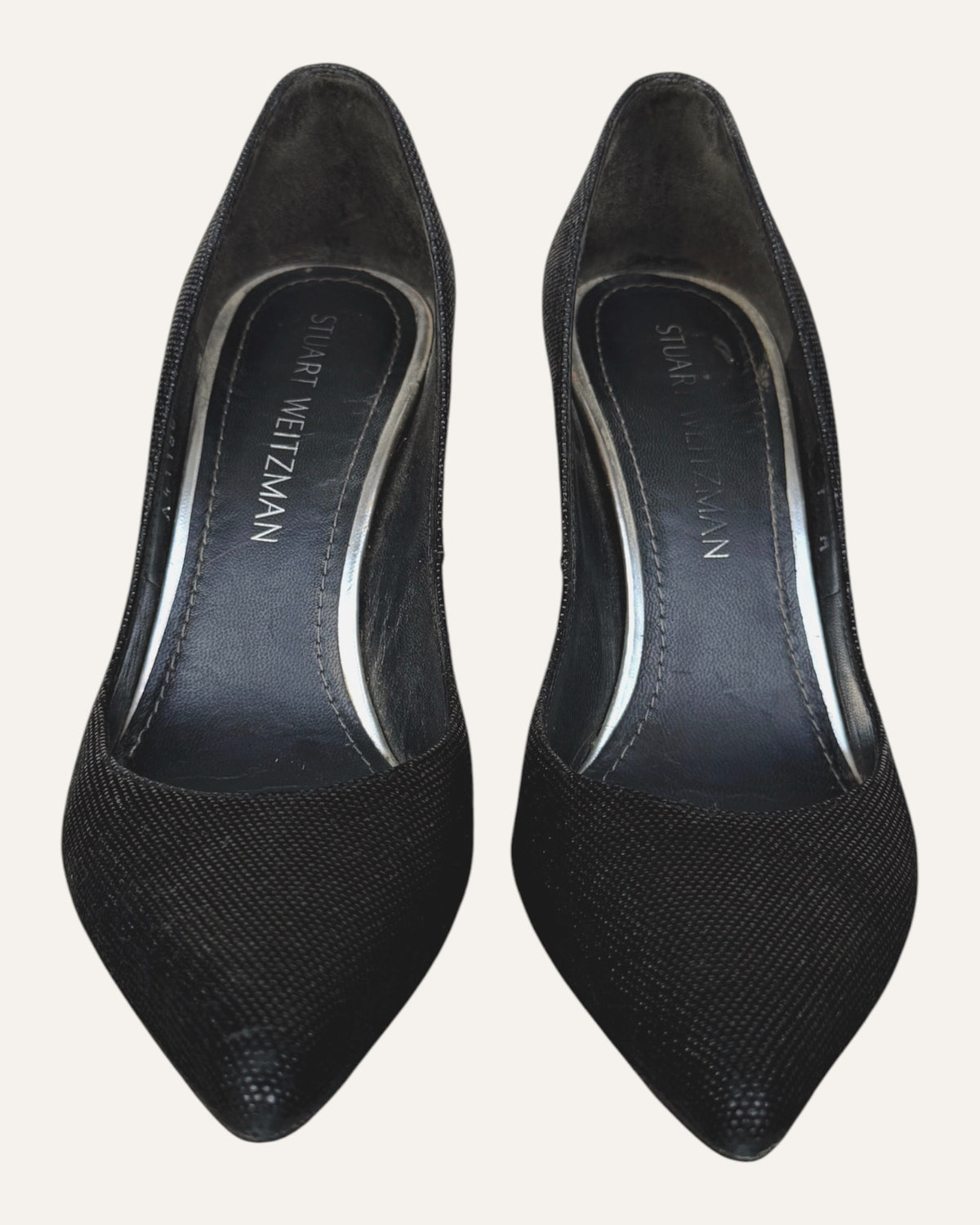 Stuart Weitzman Curvia black beaded nappa leather pointed-toe pumps with stiletto heel