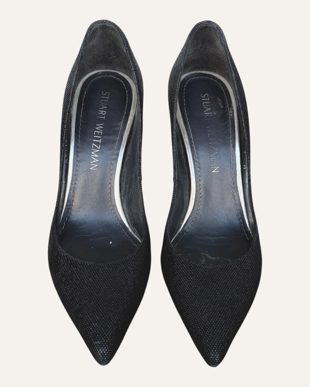 Stuart Weitzman Curvia black beaded nappa leather pointed-toe pumps with stiletto heel