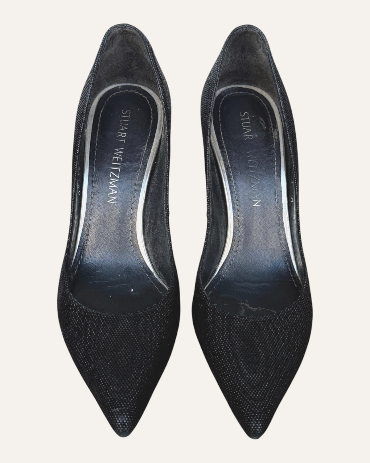 Stuart Weitzman Curvia black beaded nappa leather pointed-toe pumps with stiletto heel