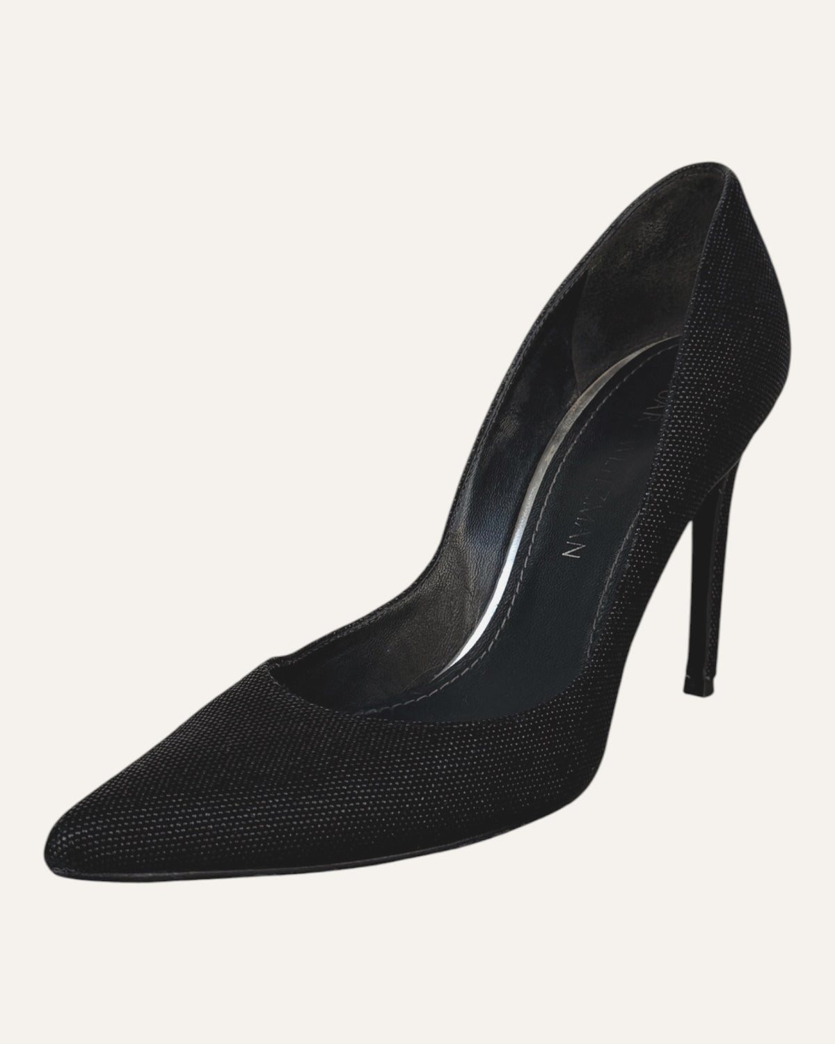 Stuart Weitzman Curvia black beaded nappa leather pointed-toe pumps with stiletto heel