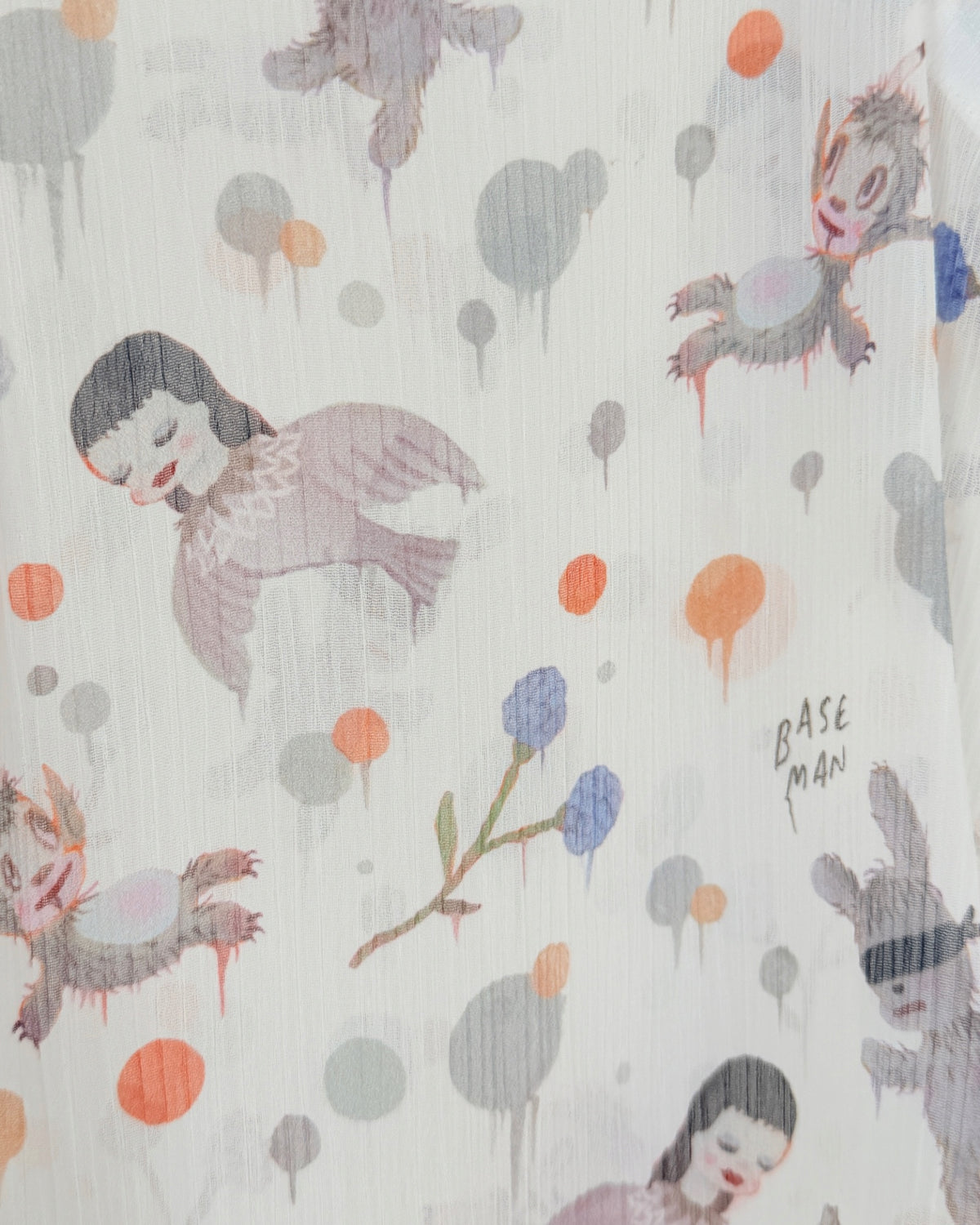 Coach x Gary Baseman ivory sheer blouse with allover whimsical character and floral print
