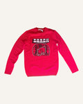 Coach red pig intarsia wool-cashmere crewneck sweater with Western lettering and desert graphic, size S