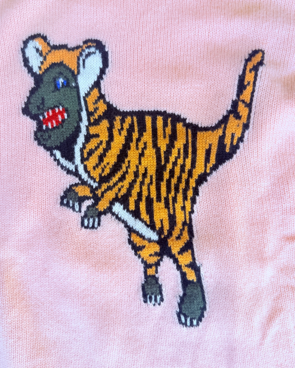 Coach pink Rexy tiger intarsia wool-cashmere turtleneck sweater with glitter hem, size S