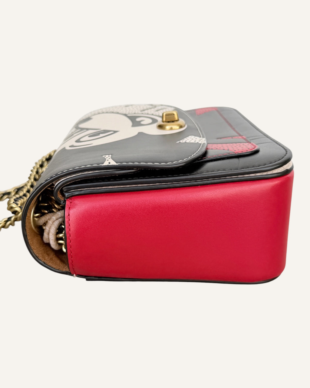Coach x Disney x Keith Haring Mickey Mouse chain shoulder bag in black, cream and red leather with gold turnlock