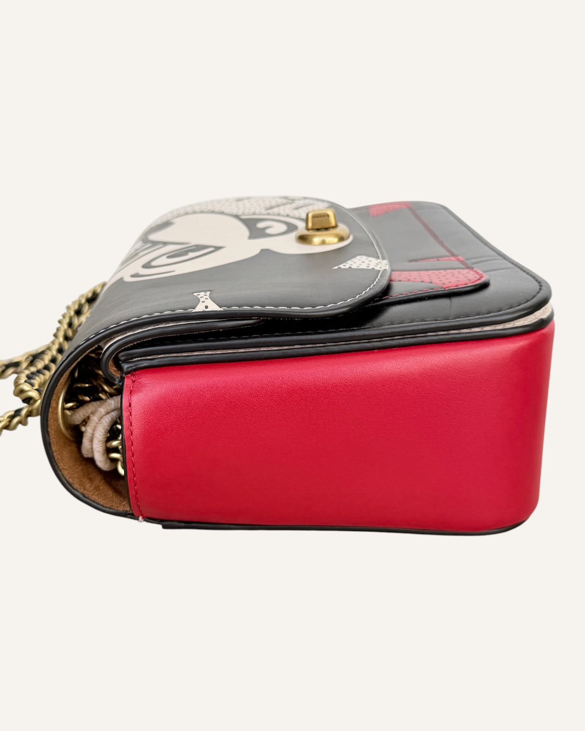 Coach x Disney x Keith Haring Mickey Mouse chain shoulder bag in black, cream and red leather with gold turnlock
