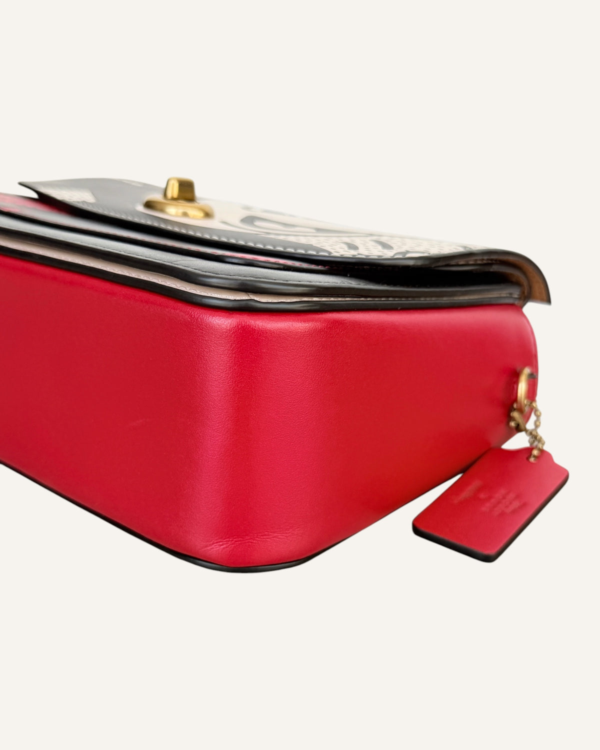 Coach x Disney x Keith Haring Mickey Mouse chain shoulder bag in black, cream and red leather with gold turnlock