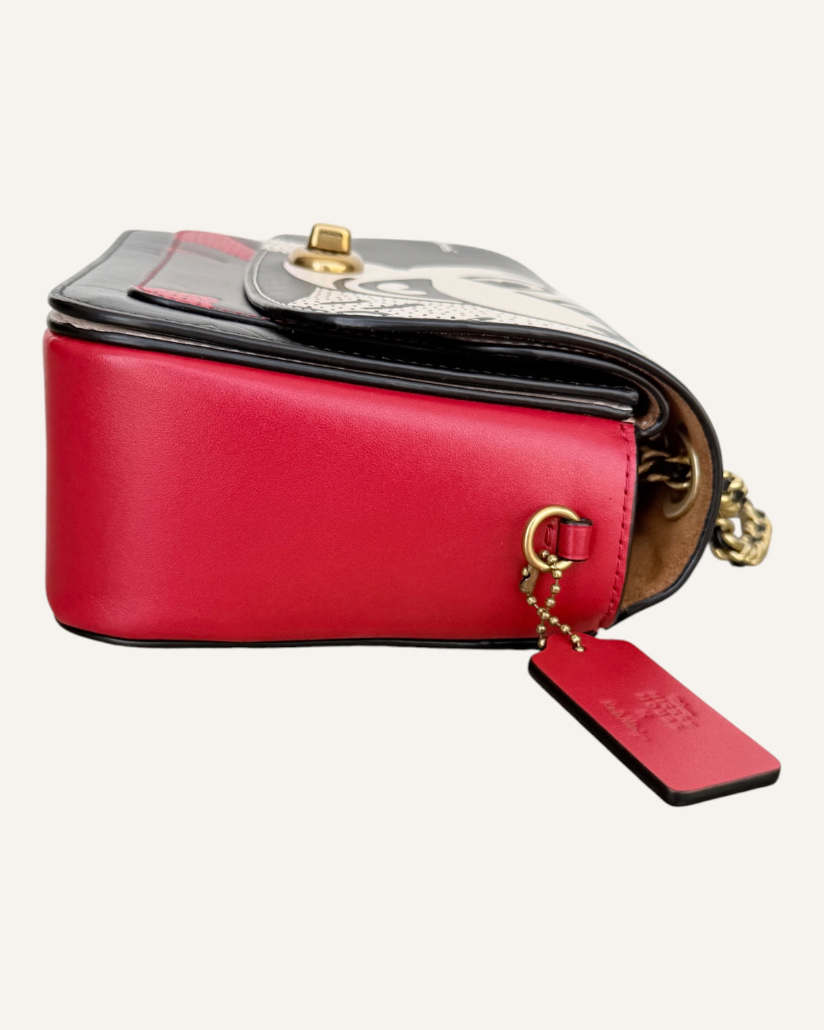 Coach x Disney x Keith Haring Mickey Mouse chain shoulder bag in black, cream and red leather with gold turnlock