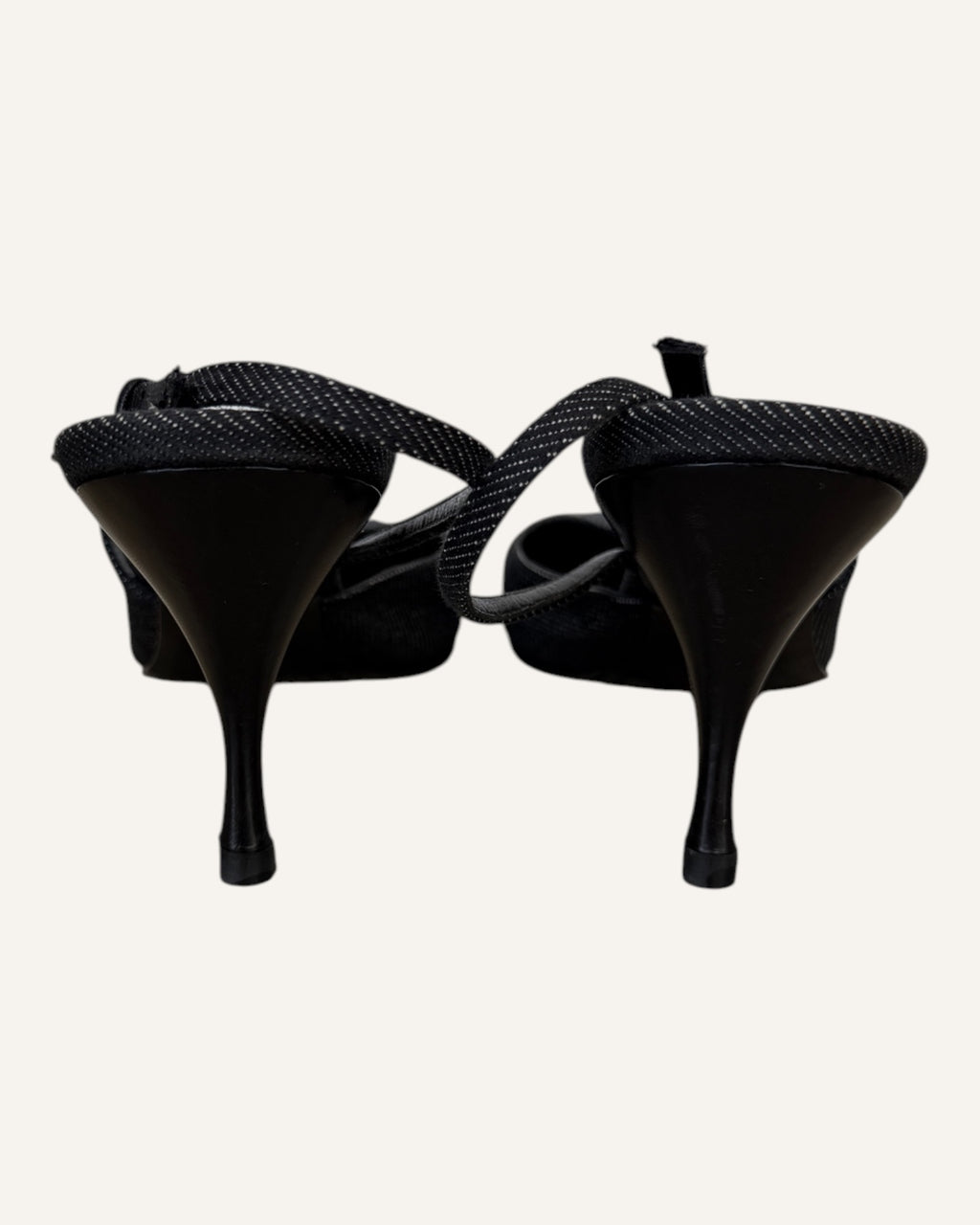Gucci black textured pointed-toe slingback kitten heels with gold-tone buckles, size 38