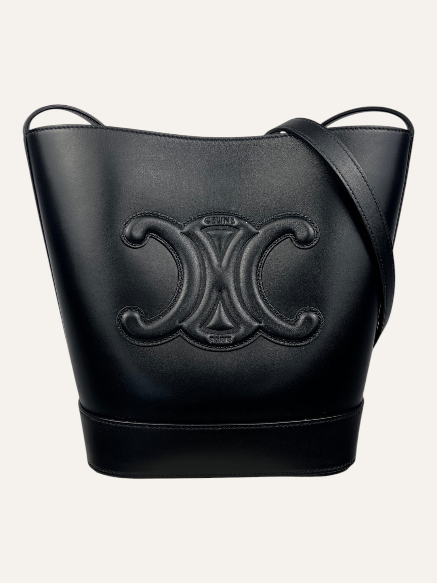 Celine Small Cuir Triomphe Bucket Bag Black