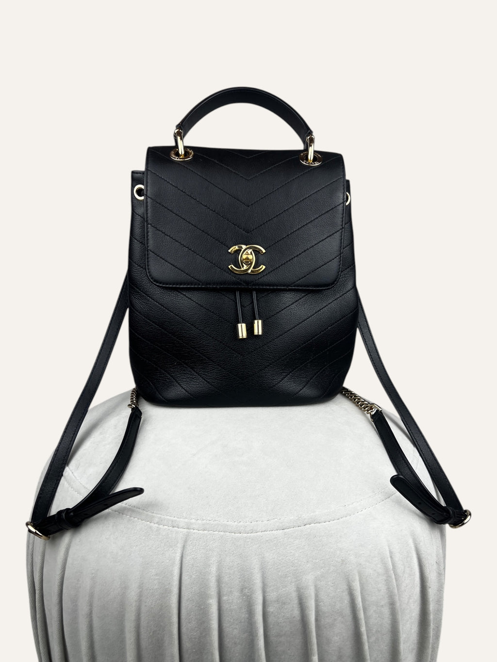 Chanel Coco Black Chevron Backpack