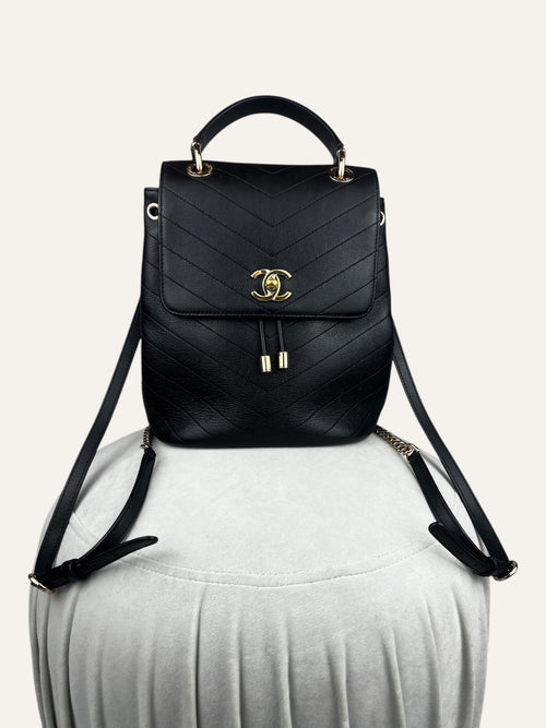 Chanel Coco Black Chevron Backpack
