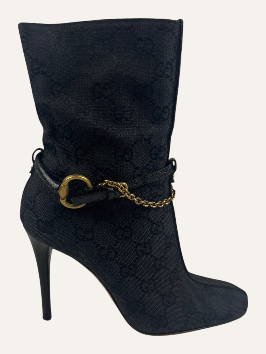 Gucci GG Monogram Horsebit Chain Ankle Boot