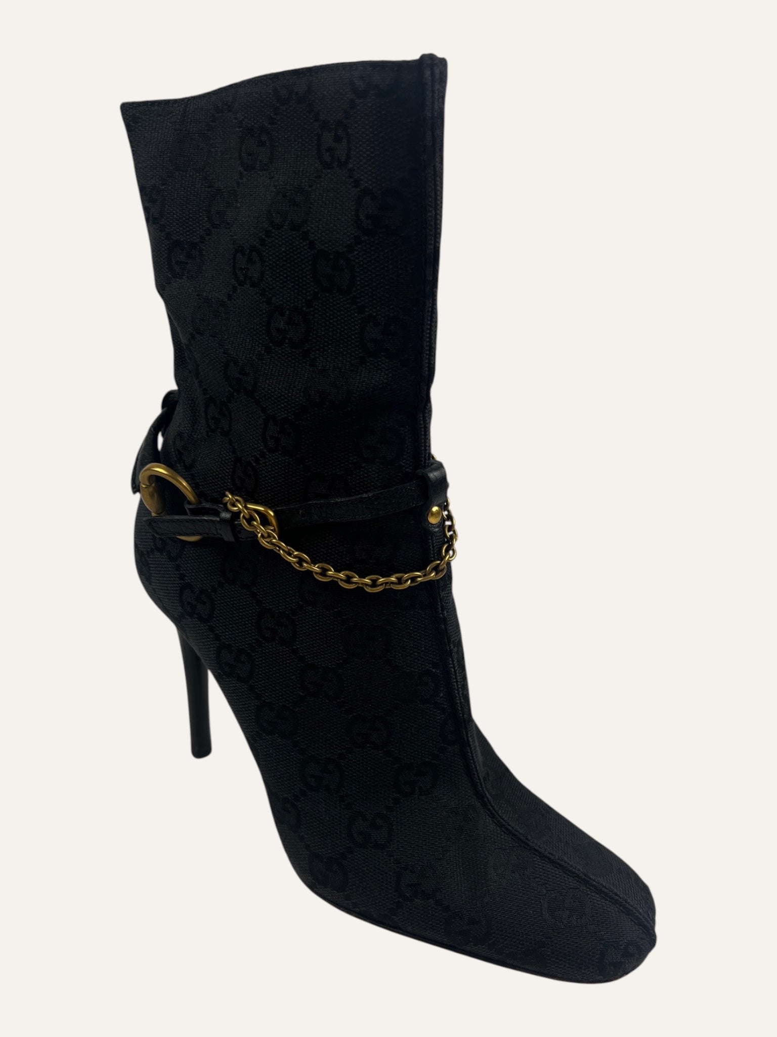 Gucci GG Monogram Horsebit Chain Ankle Boot