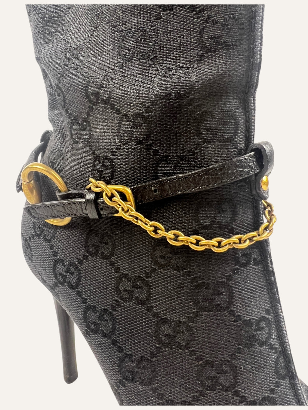 Gucci GG Monogram Horsebit Chain Ankle Boot