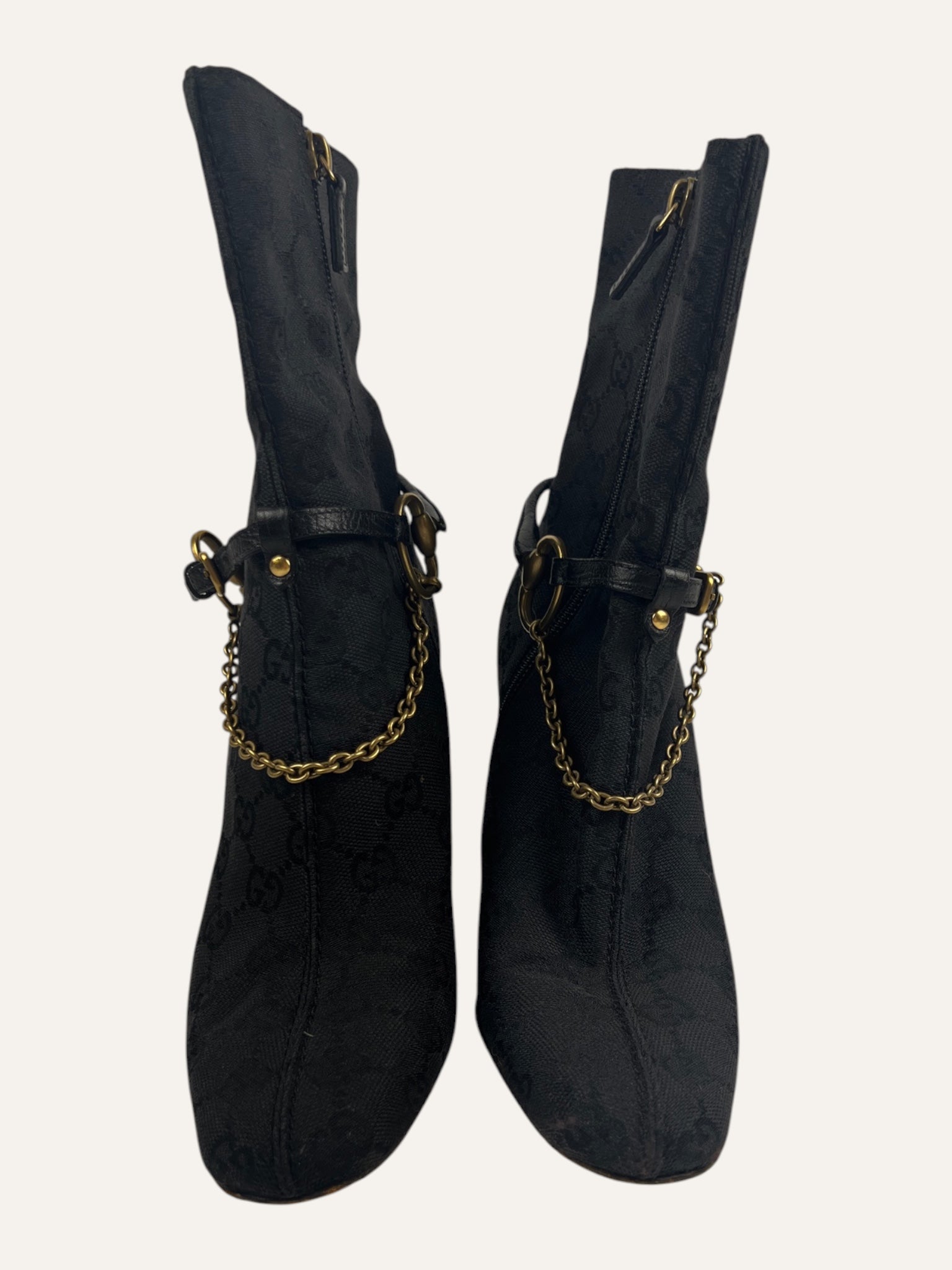 Gucci GG Monogram Horsebit Chain Ankle Boot
