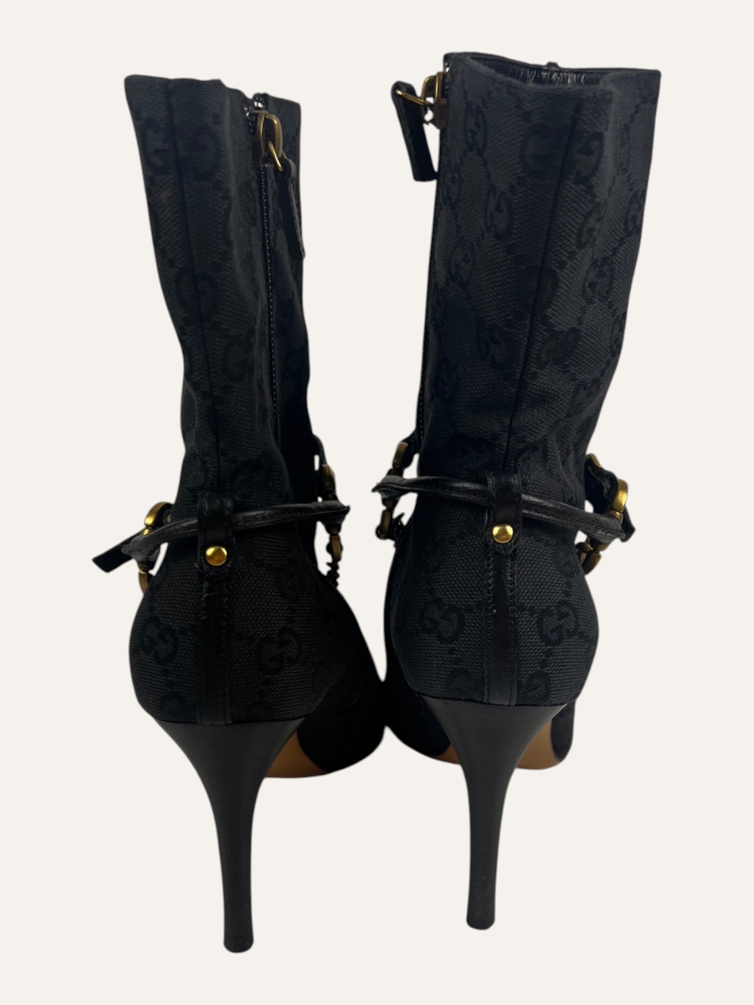 Gucci GG Monogram Horsebit Chain Ankle Boot