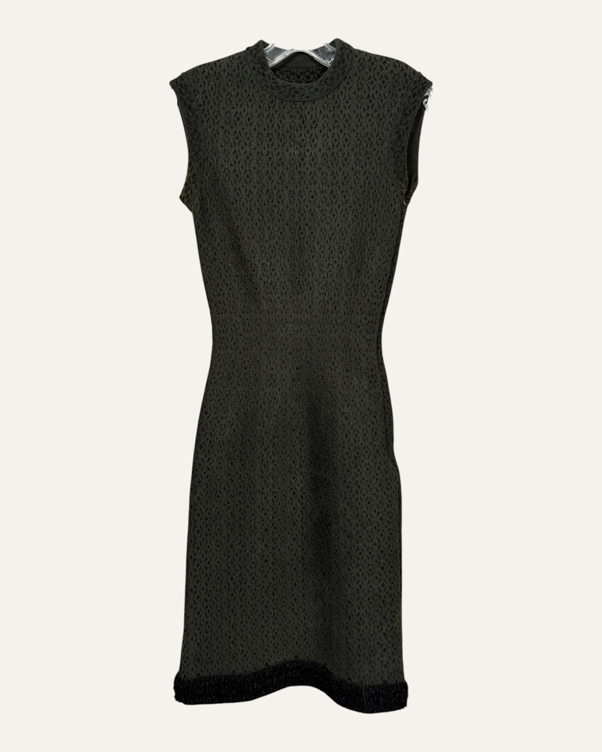 Alaïa green and black diamond-textured knit sheath dress with fringed hem