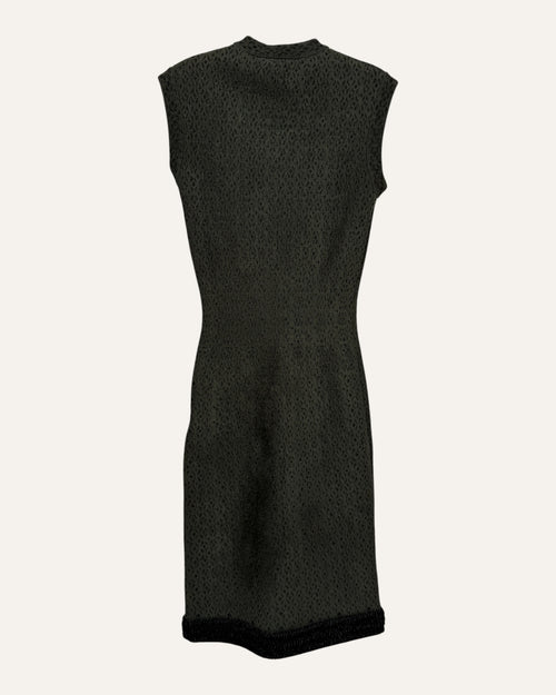 Alaïa green and black diamond-textured knit sheath dress with fringed hem